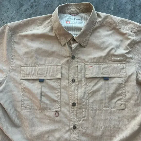 Eddie Bauer Sport Shop Fishing Shirt XL Tan Gorpcore Utility Vent - Picture 3 of 11